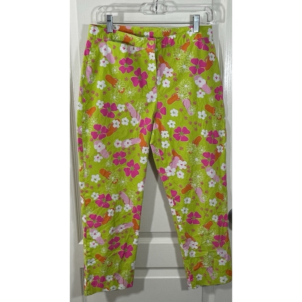 Lilly Pulitzer Pants Womens‎ 8 Pink Green Beach Flip Flops Flower Power Preppy
